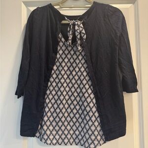 LOFT navy sweater with fun back and bow